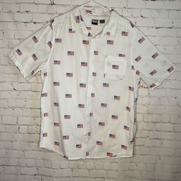 Mad Engine USA Flag All Over Print Short Sleeve Button Down Mens Shirt Size XL - Picture 1 of 9